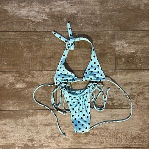 Worn once* Vacay Swimwear Light Blue Polka Dot Halter Bikini Top and Bottom Set